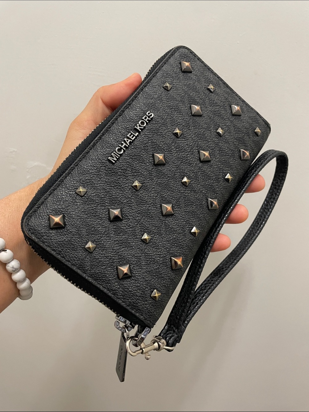 EUC Michael Kors Black Studded Leather Wristlet
